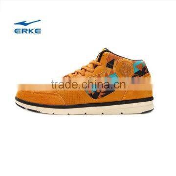 ERKE New Arrivel Mens Winter High Ankle Skate Shoes Fur Lining Casual Shoes for Man Lace up Flat Sole Suede +PU Skate Shoes OEM