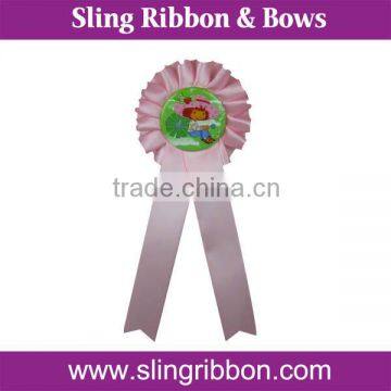 Custom Pink Satin Ribbon Award Rosette For Party