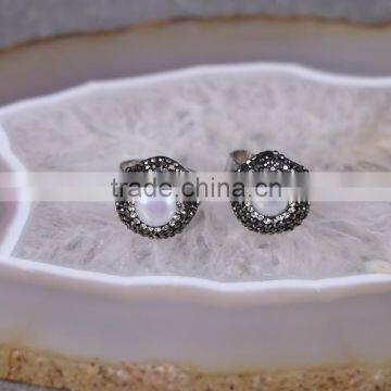 Pave Crystal Freshwater Pearl Ring Designs Silver Pearl Jewelry Rings