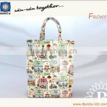 Cute canvas with opp film shopping tote bag, popular promo hand bag