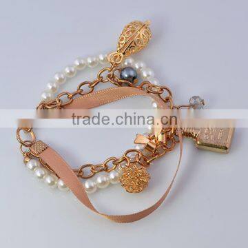 MUB 2015 new gold chain bracelet designs fashion pearl bracelet charm perfume pendant bracelet