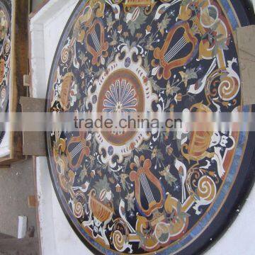 Black Pietra Dura Marble Inlay Dining Table Top, Marble Inlay Table Tops