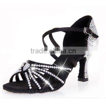 OL gorgeous diamond shoes with black satin crossed ankle strap luxurious ballroom dance shoes