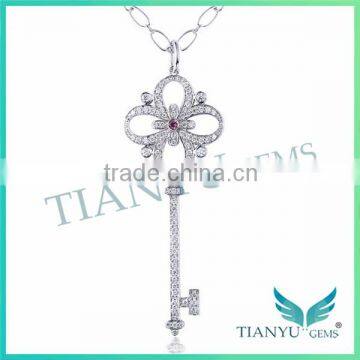 925 Sterling Silver Key Style Necklace Moissantie Diamond Pendants Charms Jewelry