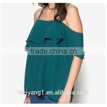 Cold Shoulder Flare Top Woman Off Shoulder Multicolor Blouses photo-3