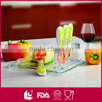 12B0701, 4Pcs Cheese knife set with cutting board and knives stand