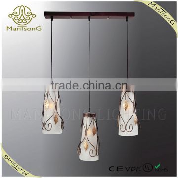 2015 hot sale 3 lampshades modern wrought iron glass pendant light