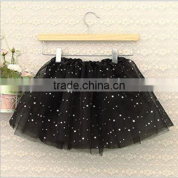 Hot Cheap 3 layer polyester Sequin Stars Balck Girls Latin Dance Tutu