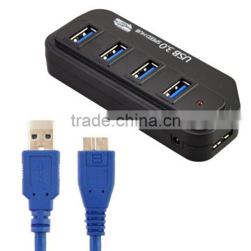 PC External High Speed USB 3.0 Hub 4-Port Adapter With USB 3.0 Cable