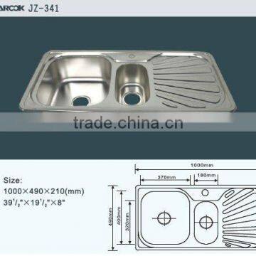 Stainless steel kitchen sink double bowl with board