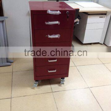 Red metal mobile pedestal with wheels cashier cabinet