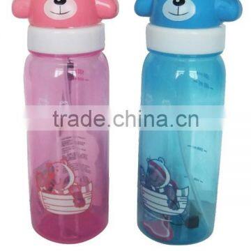 Bear design food safe kids plastic water bottle BPA free with straw