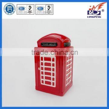 Customized Handmade Painting British Telephone Booth Shape Food Storage Ceramic Cookie Jar