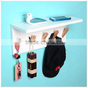 Wood wall shelf with hooks