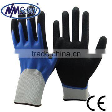 NMSAFETY 13 gauge black sandy nitrile double coated palm anti-slip nitrile stock glove