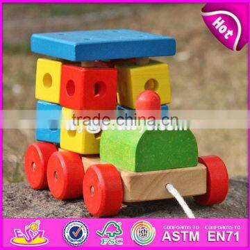 New Design Toddlers Building Blocks Wooden Pull Train Toy W05C072 photo-3