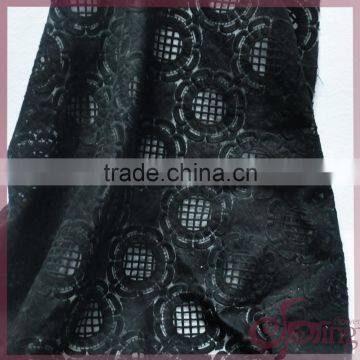 Organza fabric embroidery lace, black flower embroidered cotton fabric for dress