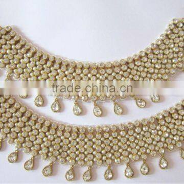 Bridal Golden Crystal Broad Payal ANKLETS Pair Feet Bracelet photo-4