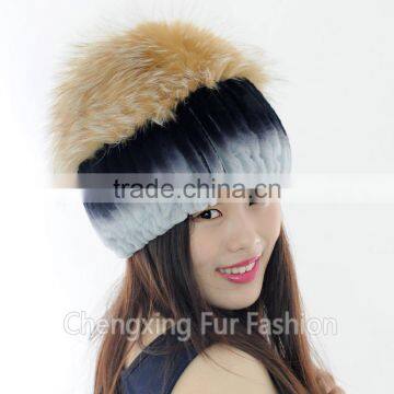 CX-C-244C Ladies Fashion In Stock Hats Rex Rabbit Fur And Sliver Fox Fur Hat Cap photo-5