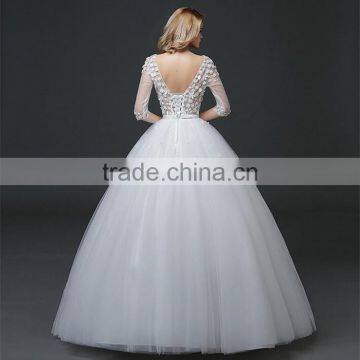 MGOO Beaded Embroidery Wrap Chest Cream Crepe Empire Vintage Wedding Dress Formal Dress With Half Sleeve photo-2