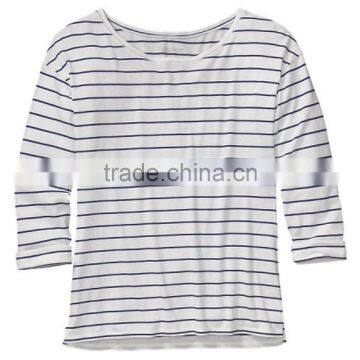 Ladies 3/4 Sleeve Stripped T-Shirt, 100% Ctn, Yarn Dyed Stripped, S/J, 160 Gsm