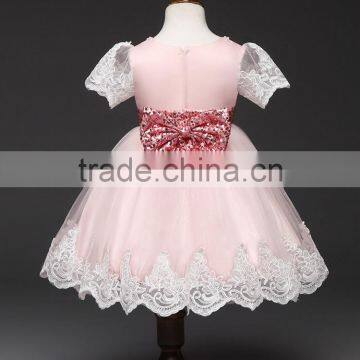 Girls Short Sleeved Wedding Dress Big Bow Dress Lace Wedding Dress Bridal photo-4