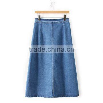EY0582A 2015 New Style Women Tall Waist Pure Color Single-breasted Cowboy Short Skirt in Front of it