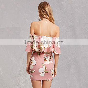 2017 Splited Neck and Off-shoulder Women Printed Sexy Bandage Dress photo-5