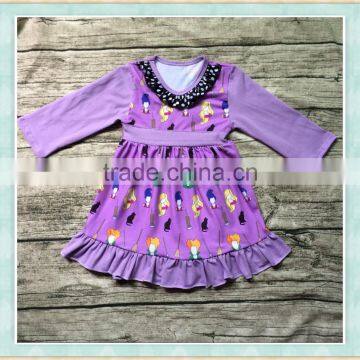 Casual dress 2016 summer long sleeve one-piece purple little girls print long frog dress spanish baby clothes