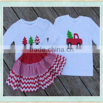 Children clothing set boy t-shirt girls skirt christmas tree sibling clothes family outfit