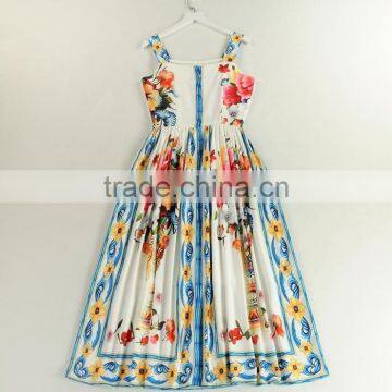 Ladies Bright-coloured Button-up Peony Printing Princess Straps Dress With Zipper Back photo-3