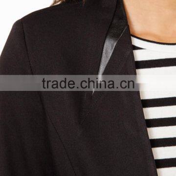 Collarless Faux Leather Blazer photo-6