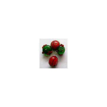 red and green Christmas rondelle lampwork glass beads