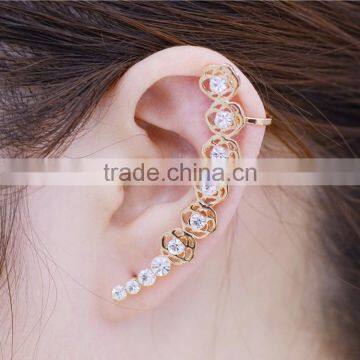 Gold Plated Flower Rhinestones No Pierced Earring Cuffs Jewelry