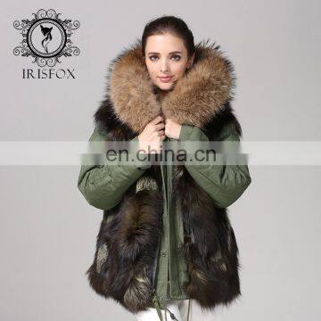 Italy Designer Army Real Fox Fur Parka 2016 Women Jackets With Natural Fur Collar photo-2