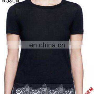 Latest fancy girls pullover Tops as Regular fit short sleeve woolen sweater designs for children of knitwear with lace