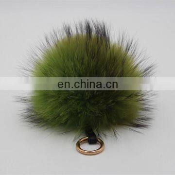 Top quality natural or dyed color real raccoon fur ball keychain