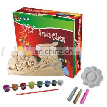 DIY Painting wooden toy for Christmas Santa Claus with color paint