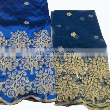 New Nigerian African Blue Raw Silk George Fabric Wrapper With Matching Blouse