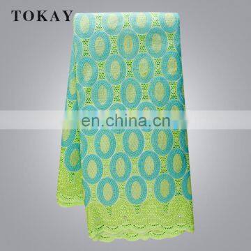 TKL938 High Quality Lemon Green African Lace With Stones Fabric Swiss Voile Lace