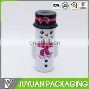 cute money tin box for save money /money tin can of snowman