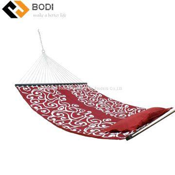 Quilted Cotton Fabric Hammock With Pillow, Double Hammock With Wood Spreader Bars Perfect for Outdoors
