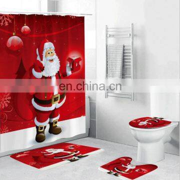 Digital printed Christmas bathroom shower curtain with set