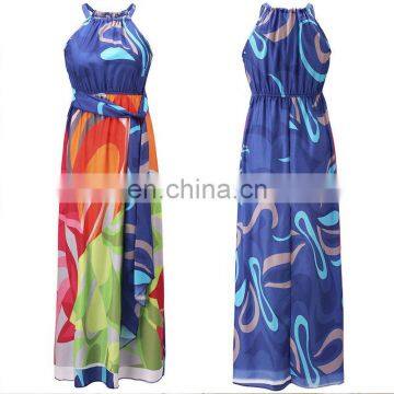 Mother daughter matching dresses chiffon o neck sleeveless party beach boho long maxi dress summer dresses women with belt