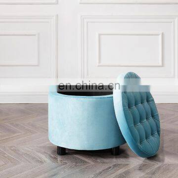 Reatai Modern Round Velvet Foot Stool Storage Chair Bedroom Ottoman Stool Sofa With Storage