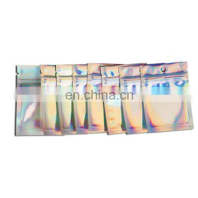 Low Moq Ready to Ship Mylar Zipper Transparent Holographic Glitter Bags for Makeup Beauty Sponge Holographic Packaging photo-3