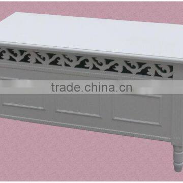 white painted wooden bench carved with storage case / wooden storage cabinet