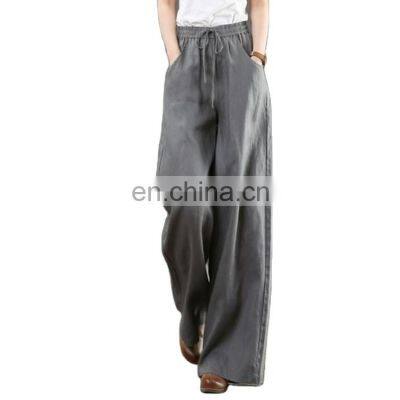 Clothing wholesale custom spring and summer new high waist mopping pants straight leg trousers linen women's trousers