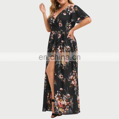 A-line Floral Printing Chiffon Woman Dress Summer Long Dresses Plus Size Women Clothing Maxi Casual Dress photo-2