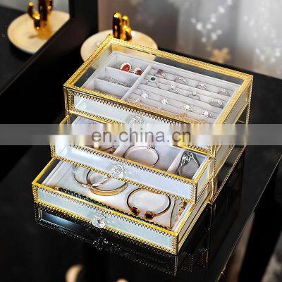 Jewelry Box Drawer Gold Metal Packaging Storage Organizer Luxury Glass Acrylic Gift Bracelet Necklace Jewellery Ring Jewelry Box